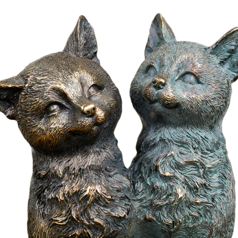 Antique Verdigris Bronze Pair Of Cats Ornament