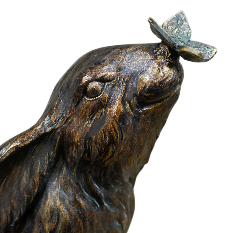 Bronze Moongazing Rabbit With Butterfly Ornament
