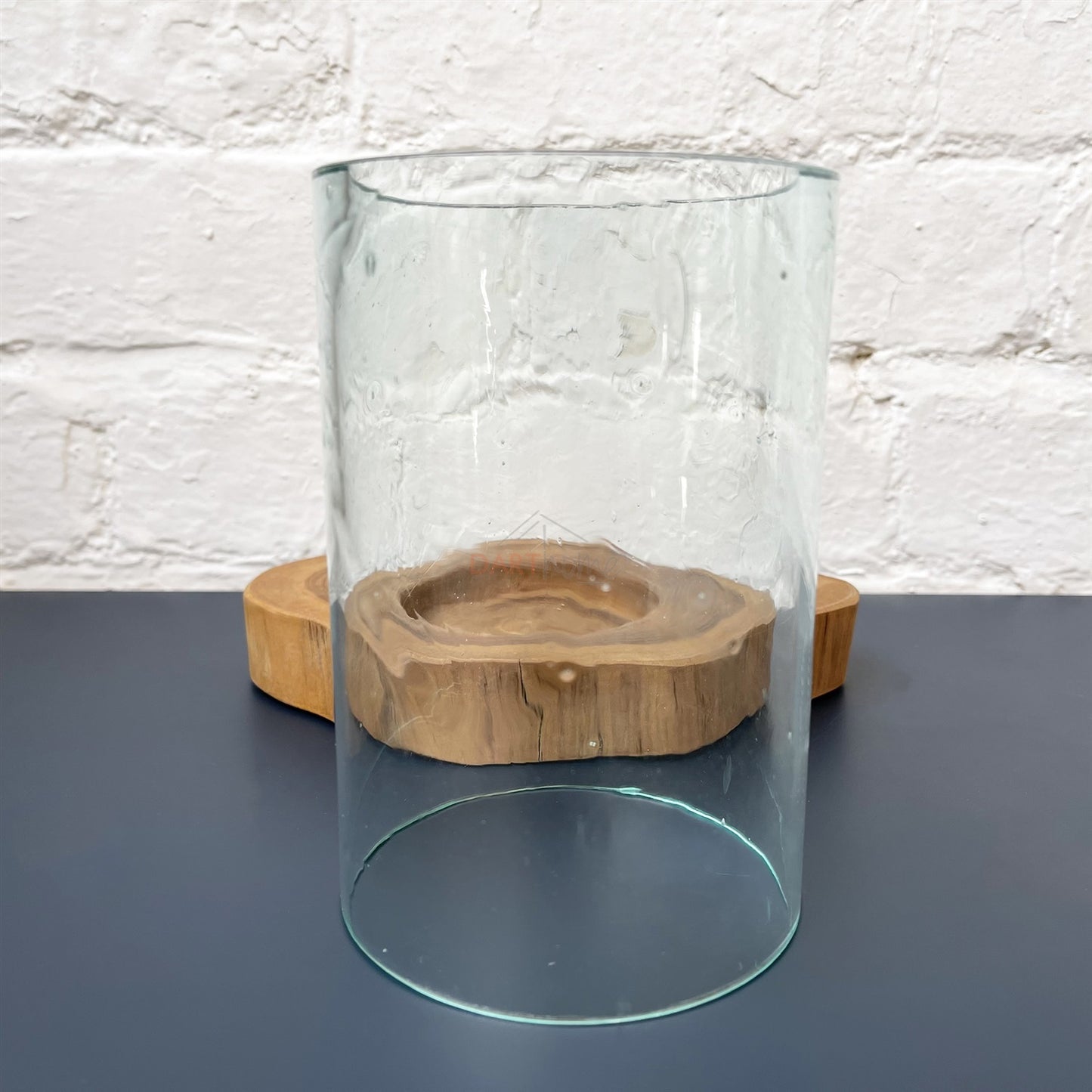 Teak Wood Table Lantern With Glass