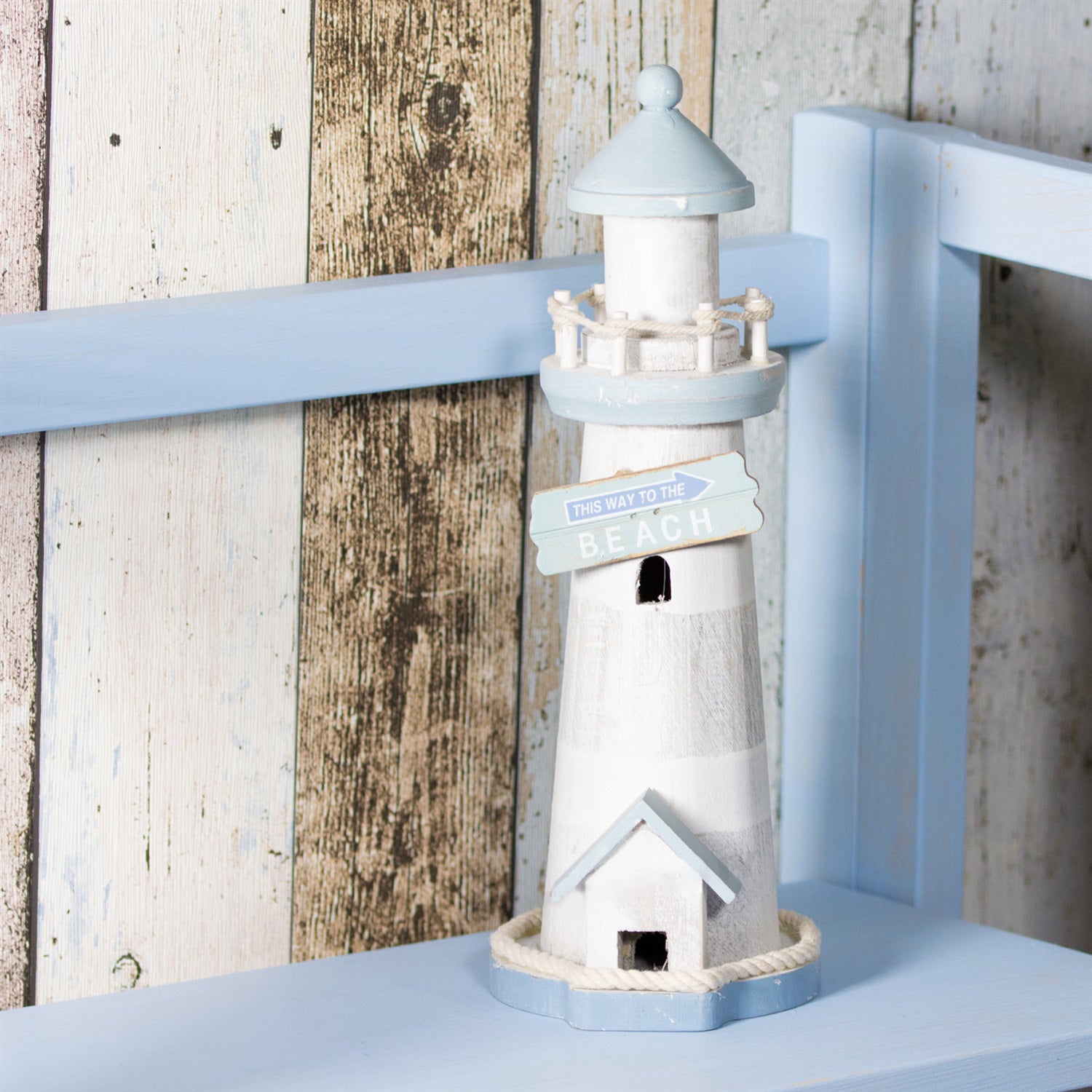 Pale Blue Wooden Lighthouse Ornament