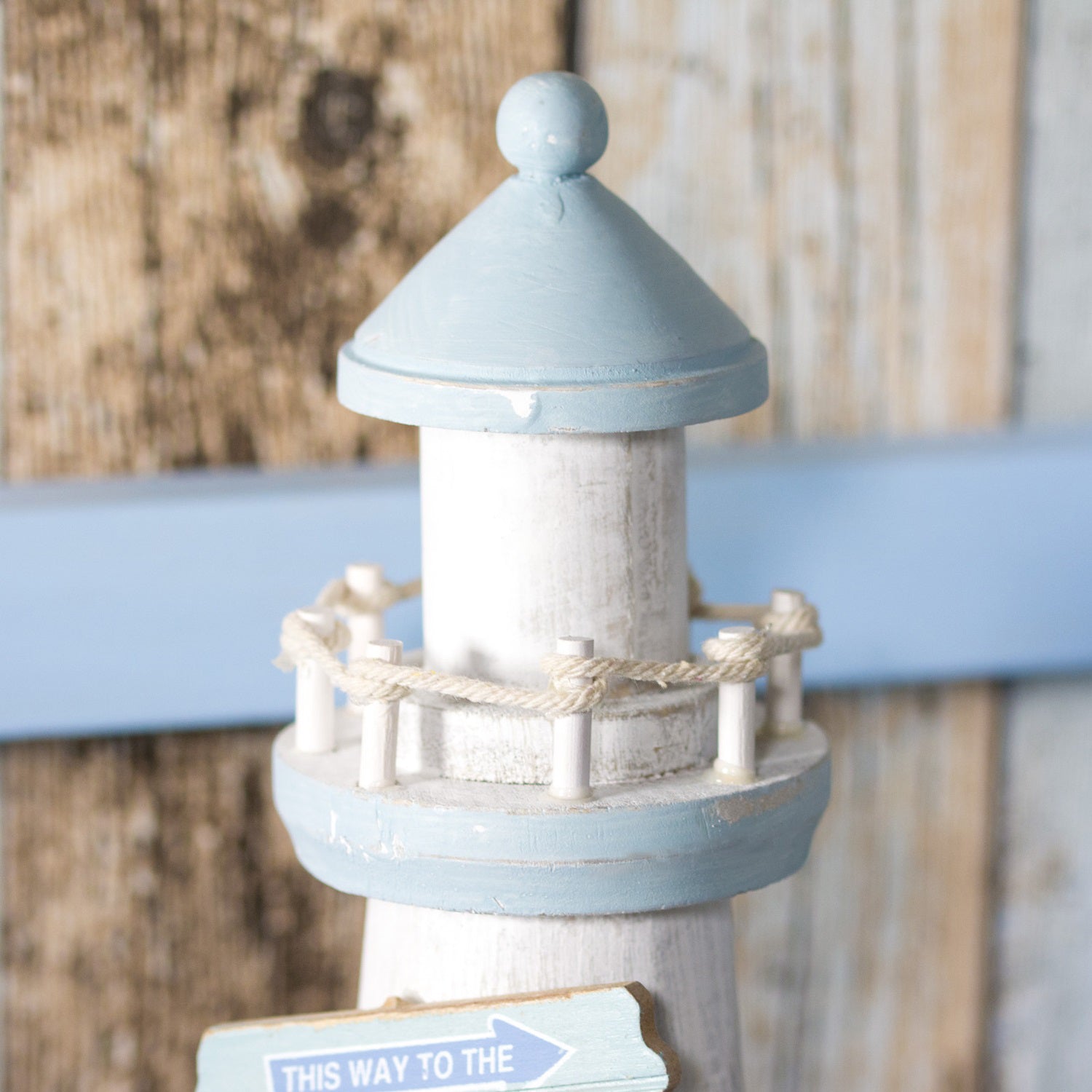 Pale Blue Wooden Lighthouse Ornament