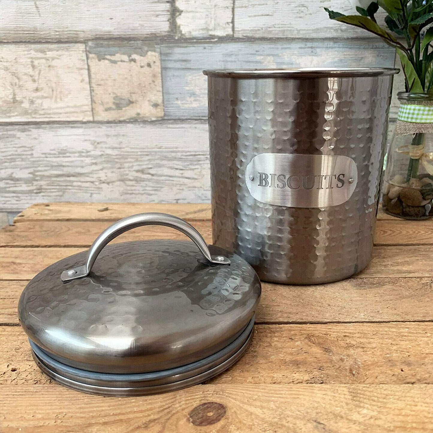 Grey Hammered Biscuit Tin