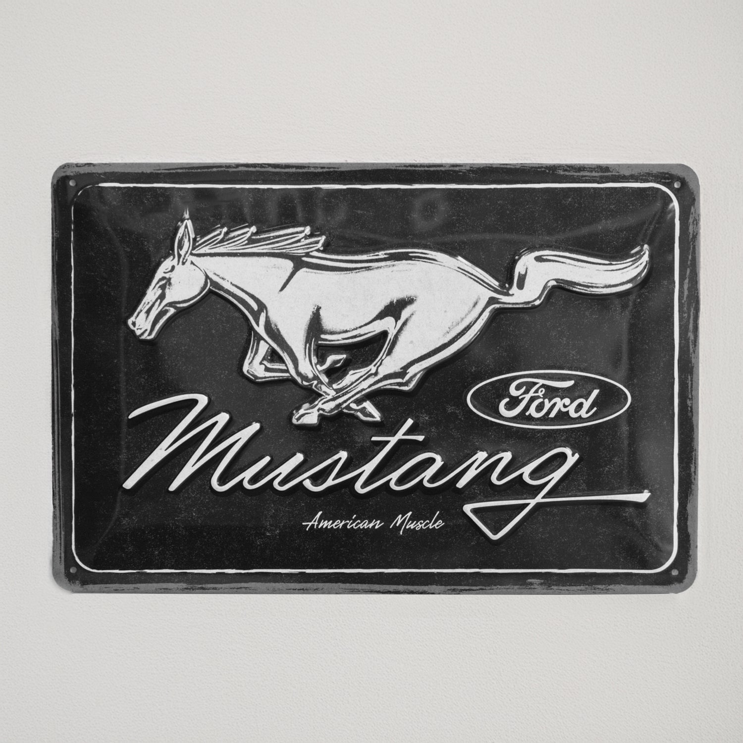 Black Ford Mustang Sign 30x20cm