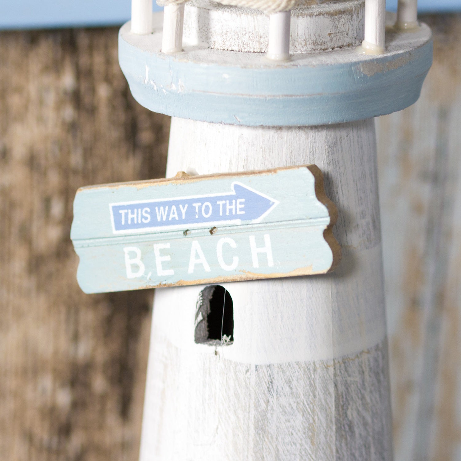 Pale Blue Wooden Lighthouse Ornament