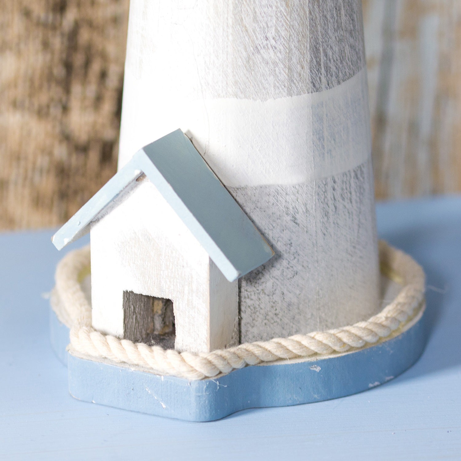 Pale Blue Wooden Lighthouse Ornament