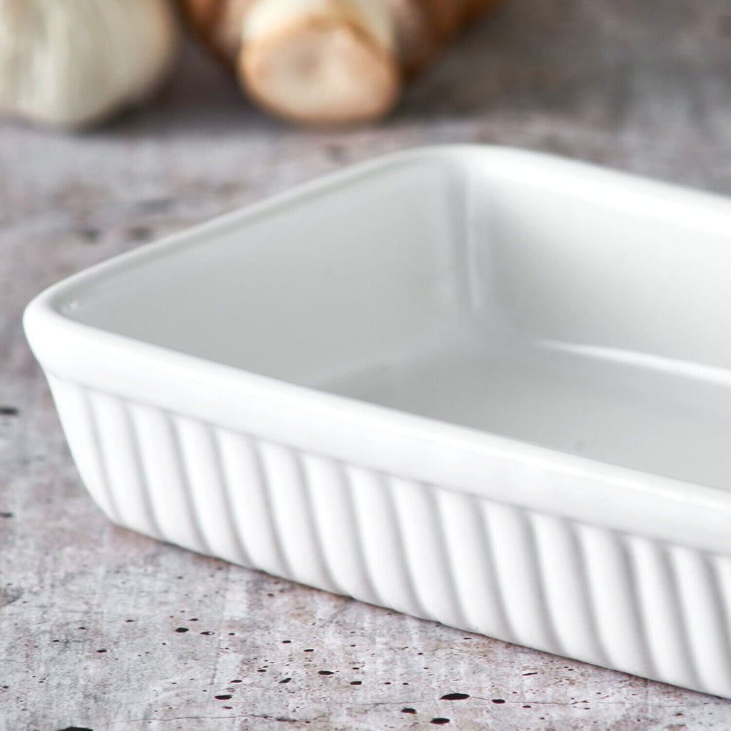 White Ribbed Roasting Dish