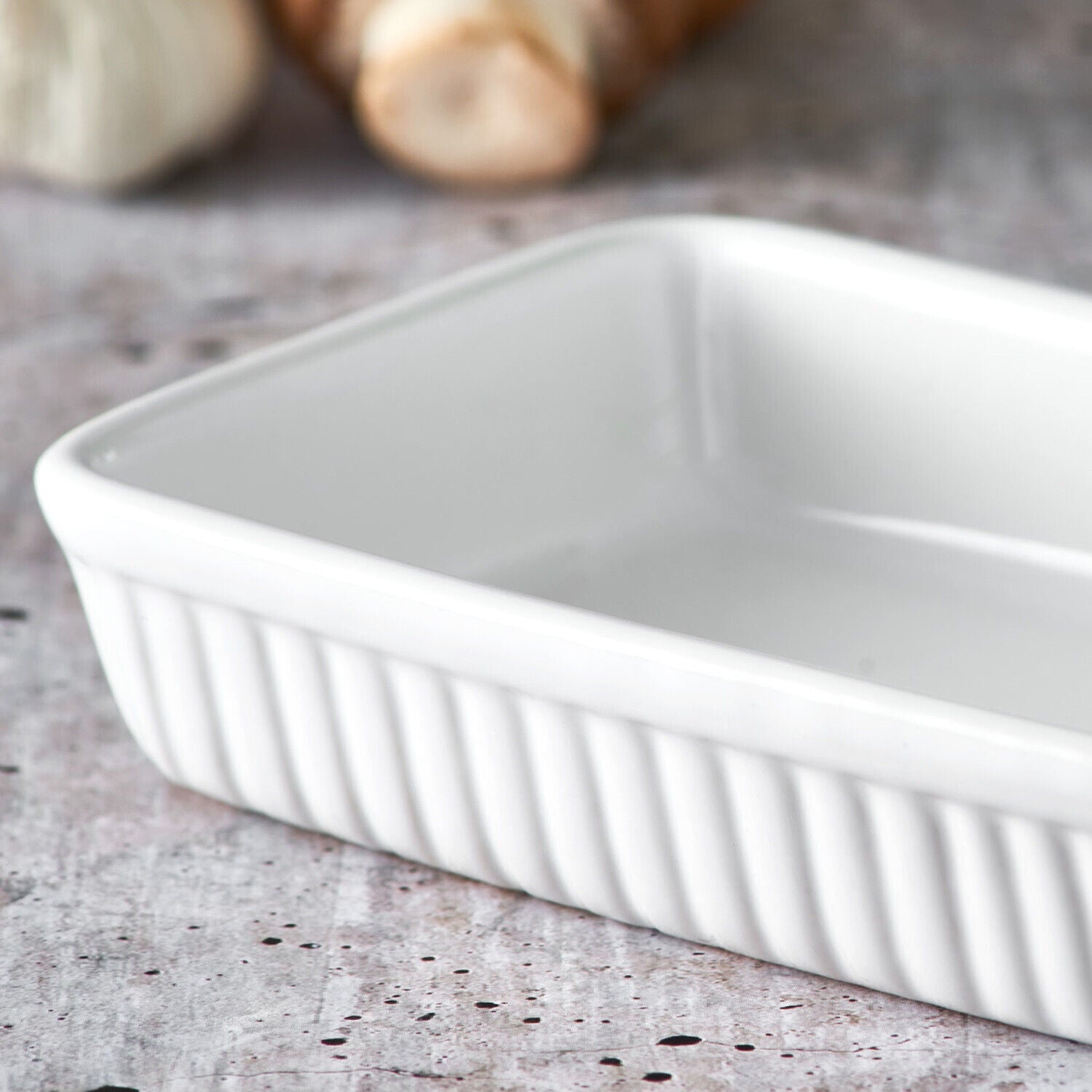 White Ribbed Roasting Dish
