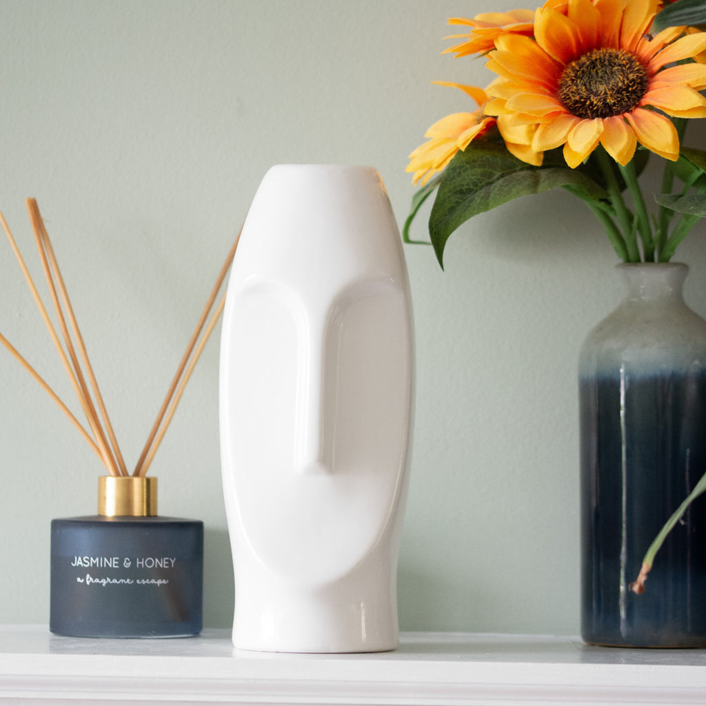 Tall White Face Vase