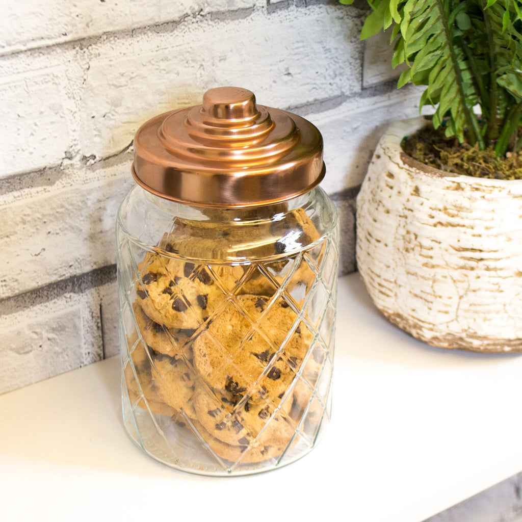 Set of 3 Copper Lid 1L Glass Storage Jars