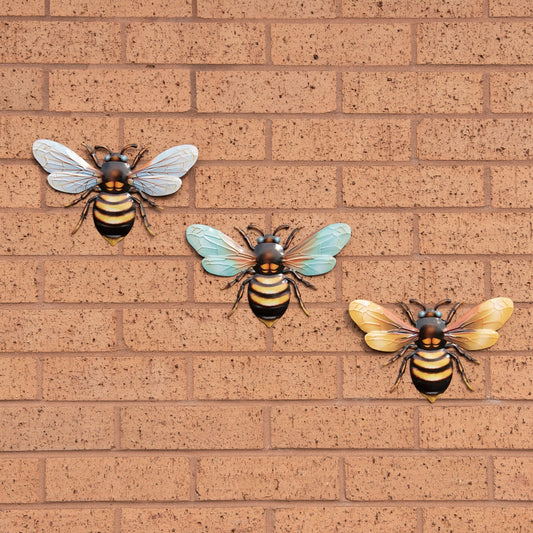 Set Of 3 Metal Bee Wall Decorations