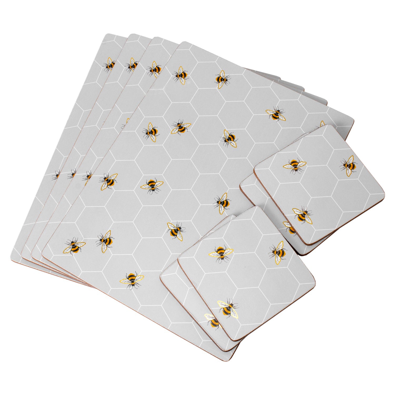 Set Of 4 Grey Bees Placemats & Coasters