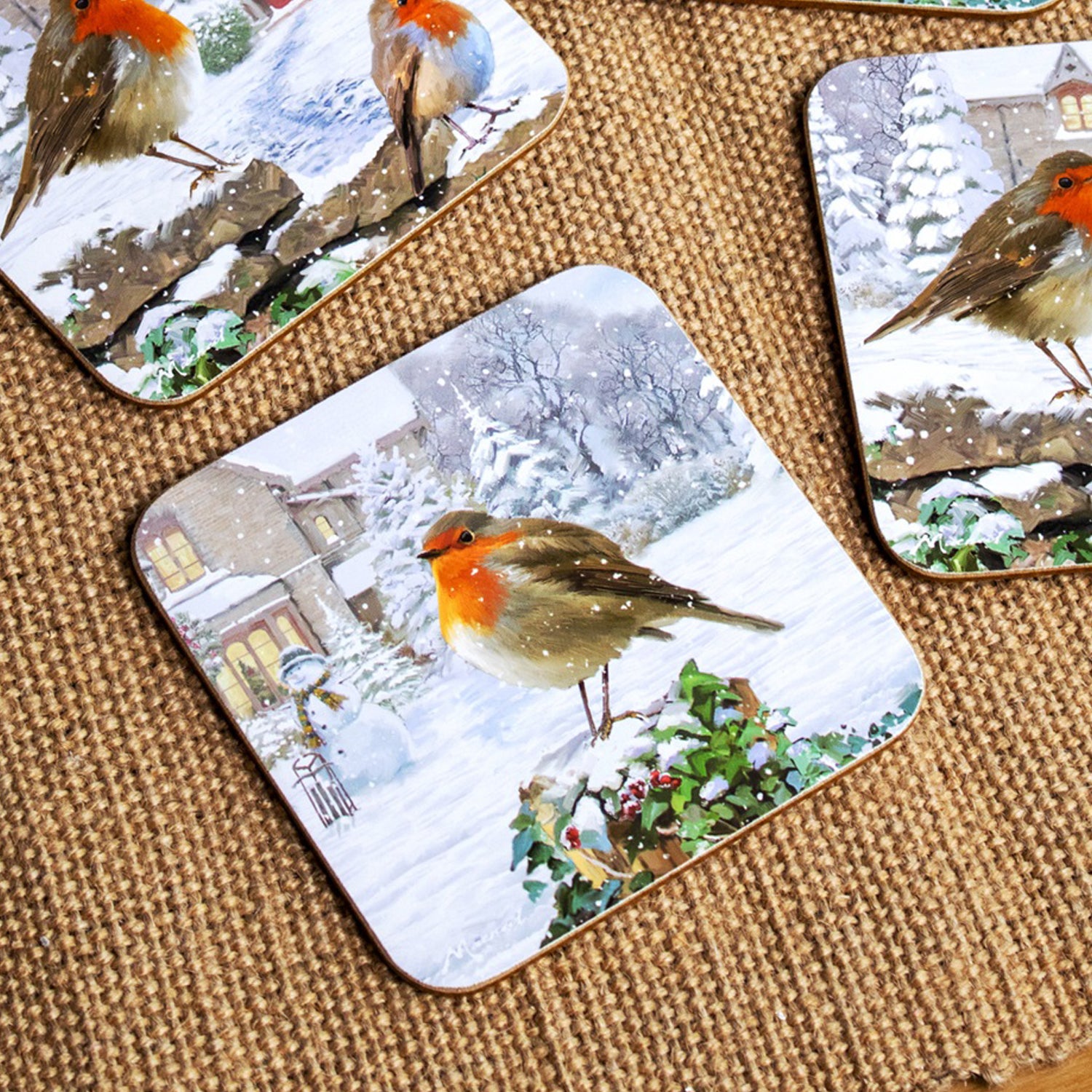 Set Of 8 Christmas Robin Coasters