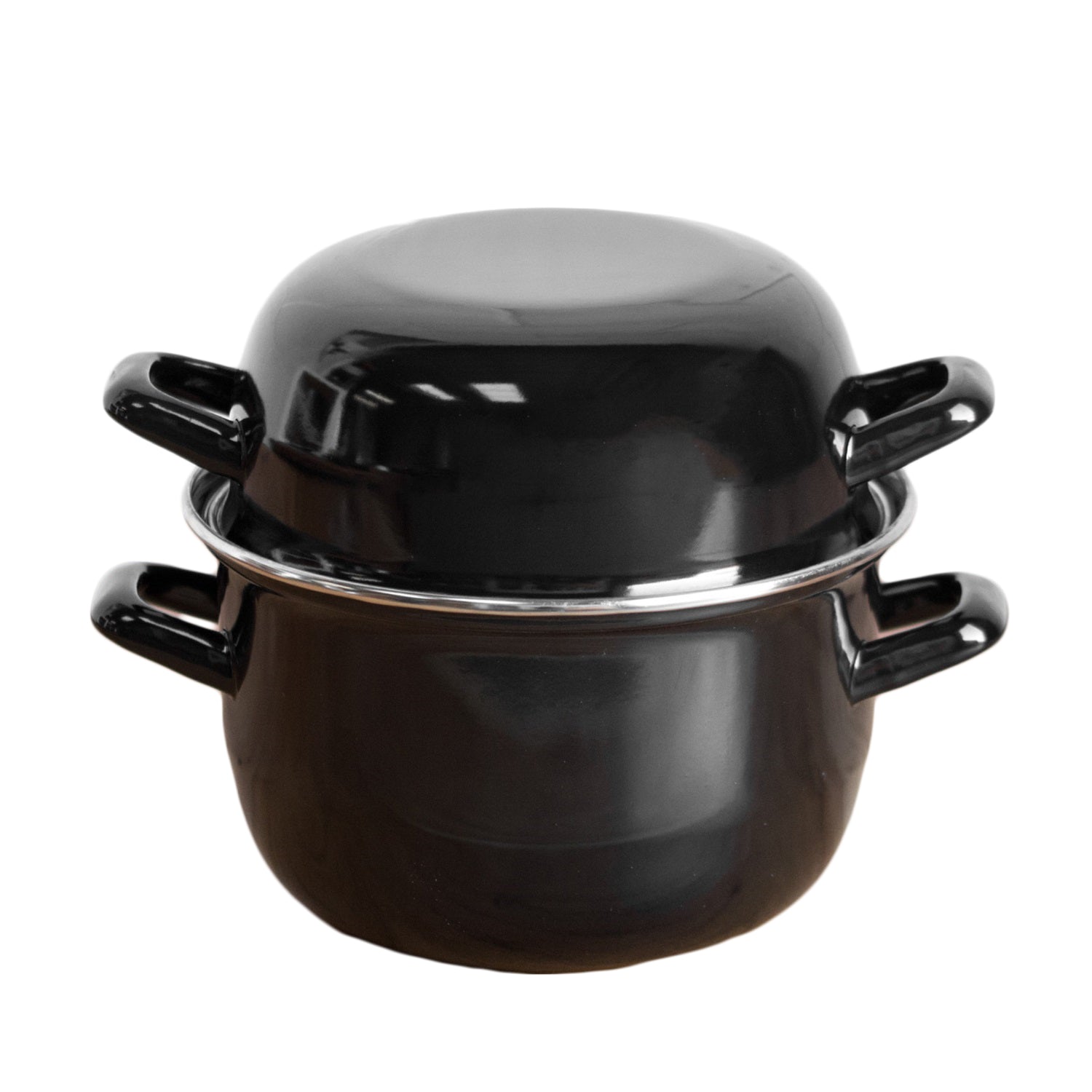 2 Litre Black Enamel Mussel Pot With Lid