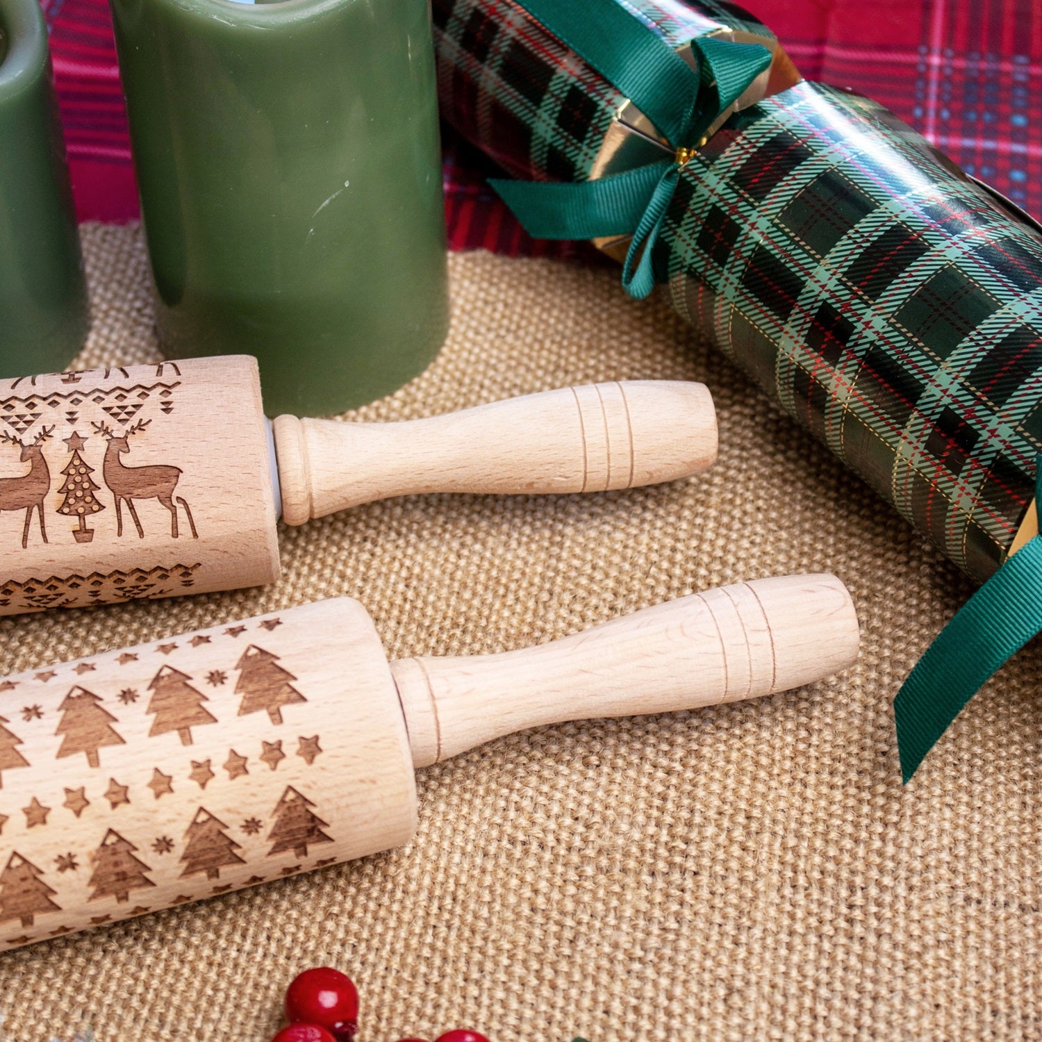 Set Of 2 Embossing Christmas Rolling Pins