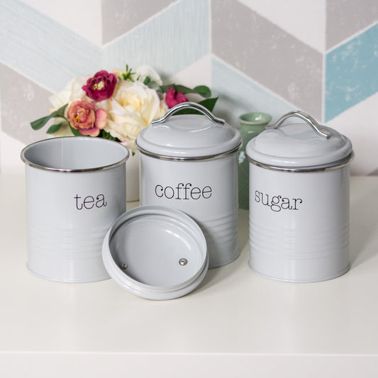 Grey Tea Coffee Sugar Canisters