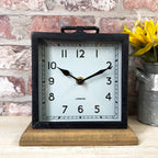 Metal Mantel Clock With Wood Base
