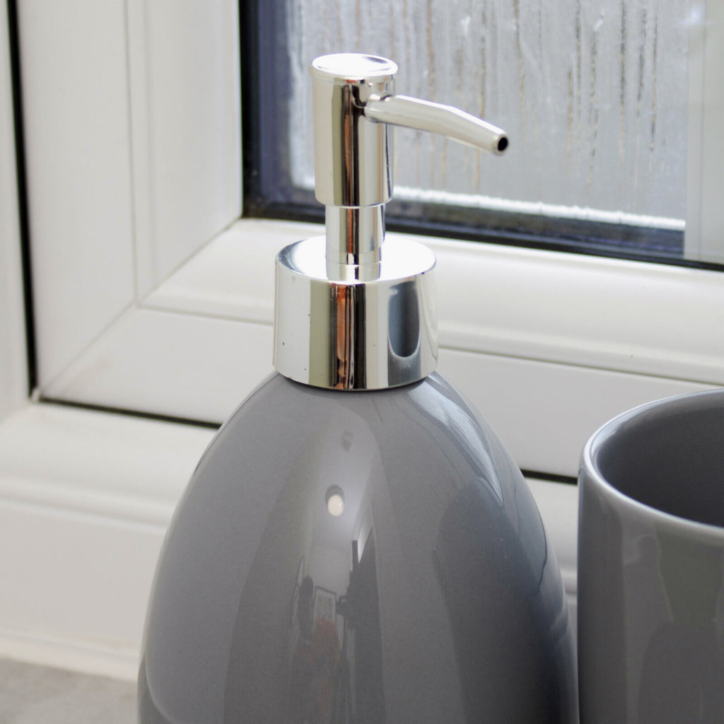 3 Piece Grey Glossy Ceramic Bathroom Accessory Set