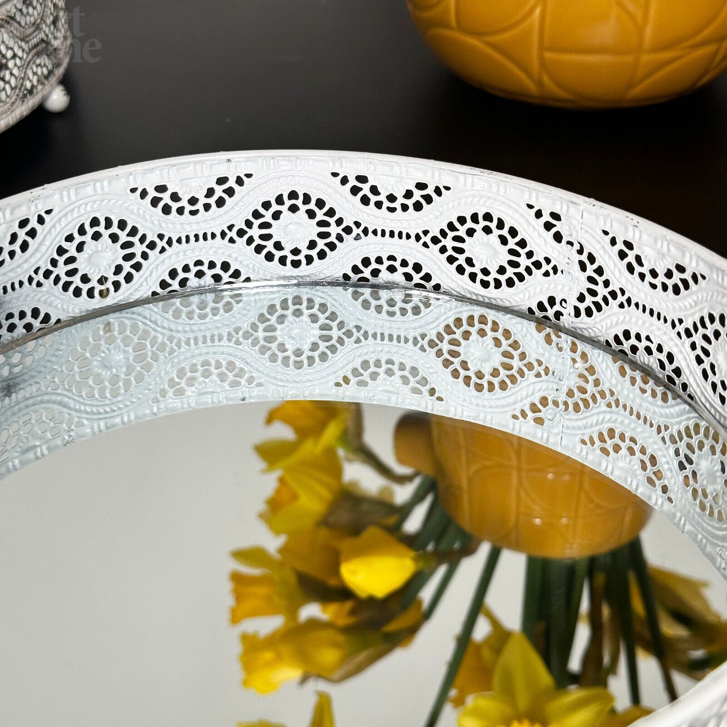 White Ornate Mirror Tray 28x28cm