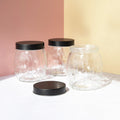 Set Of 3 Black Lid Glass Storage Jars