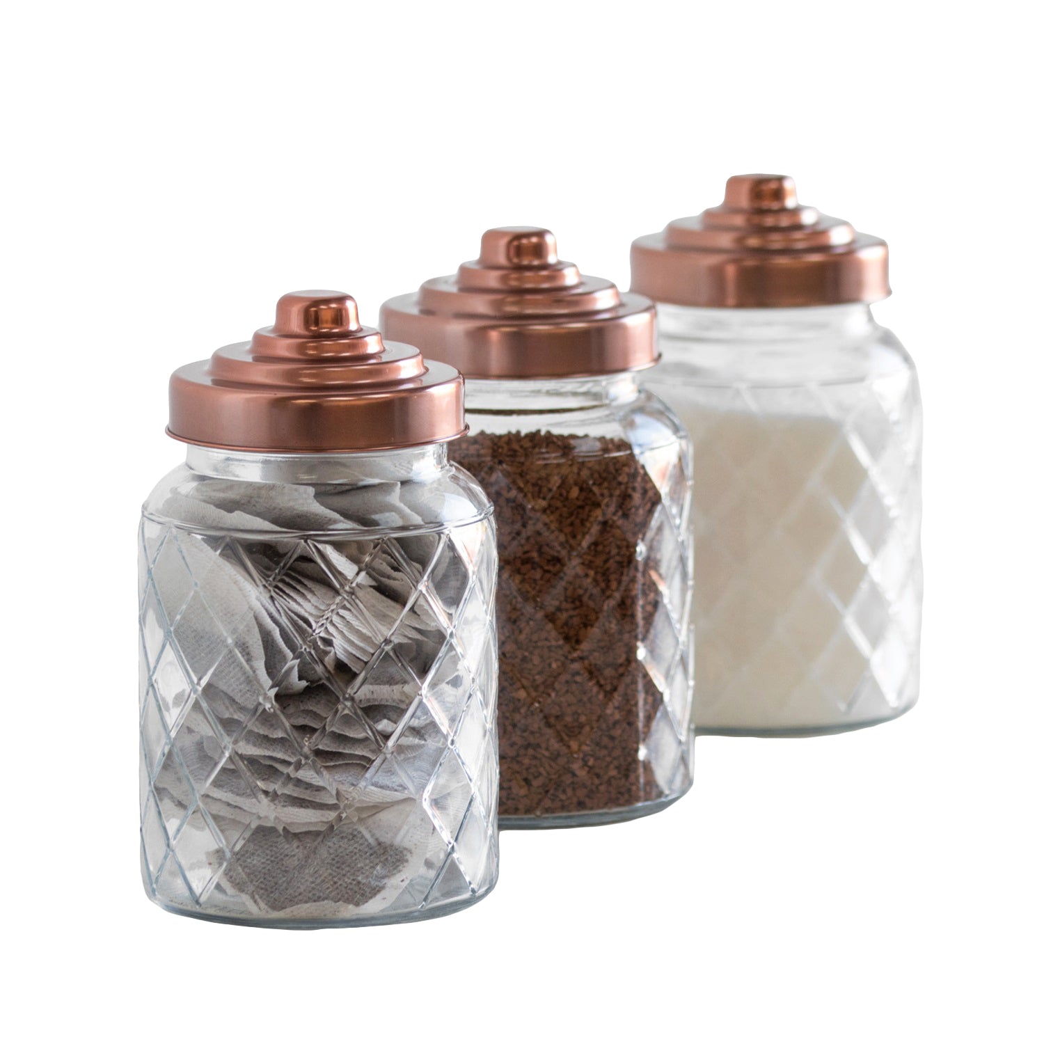 Set of 3 Copper Lid 1L Glass Storage Jars