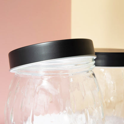 Set Of 3 Black Lid Glass Storage Jars