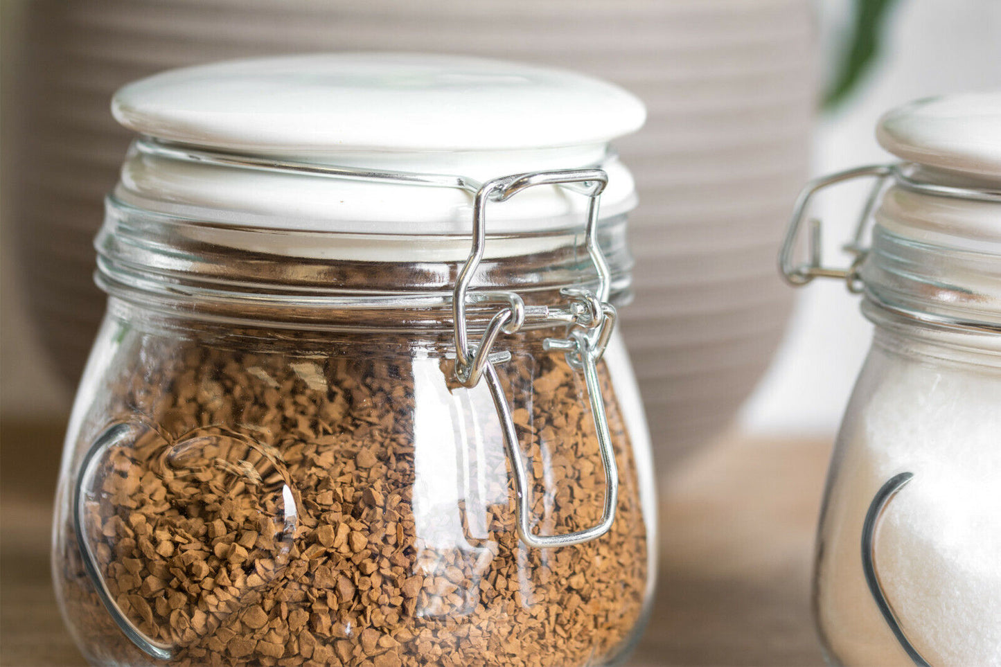 Set Of 3 Glass Embossed Heart White Lid Storage Jars