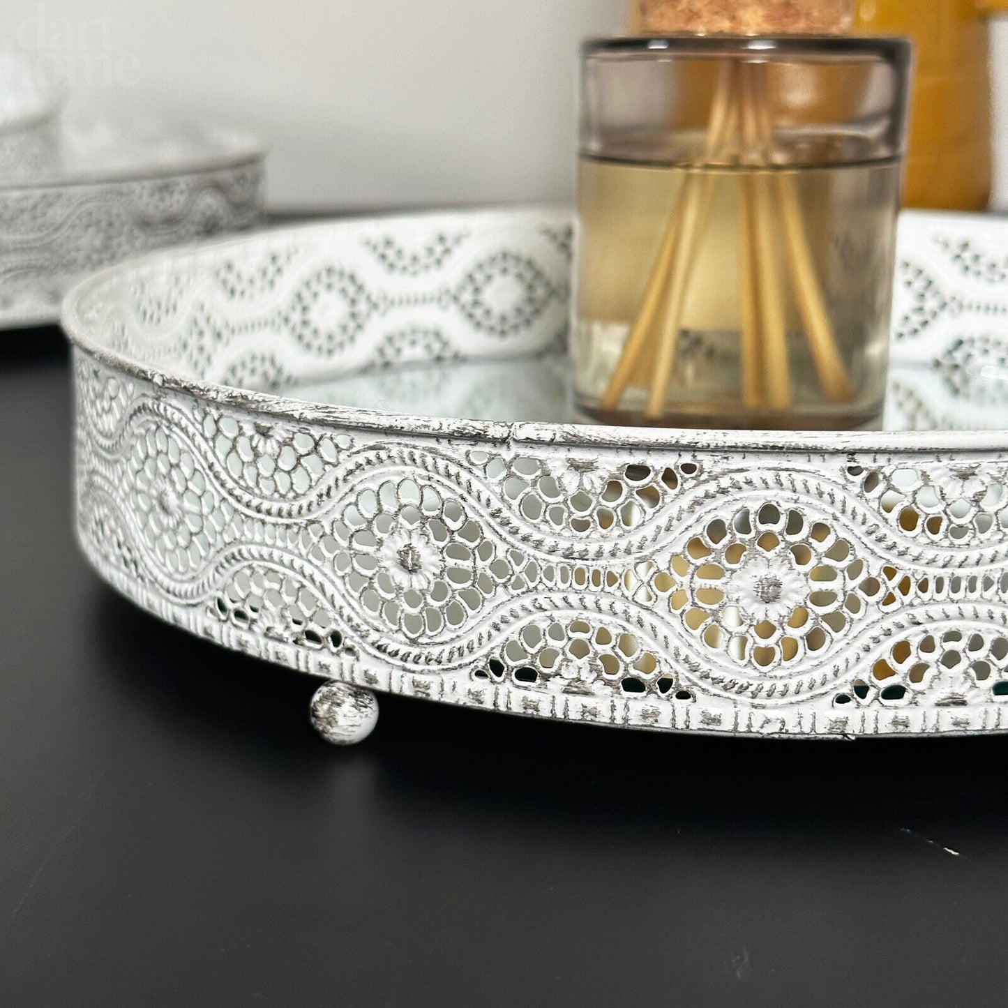 White Ornate Mirror Tray 28x28cm