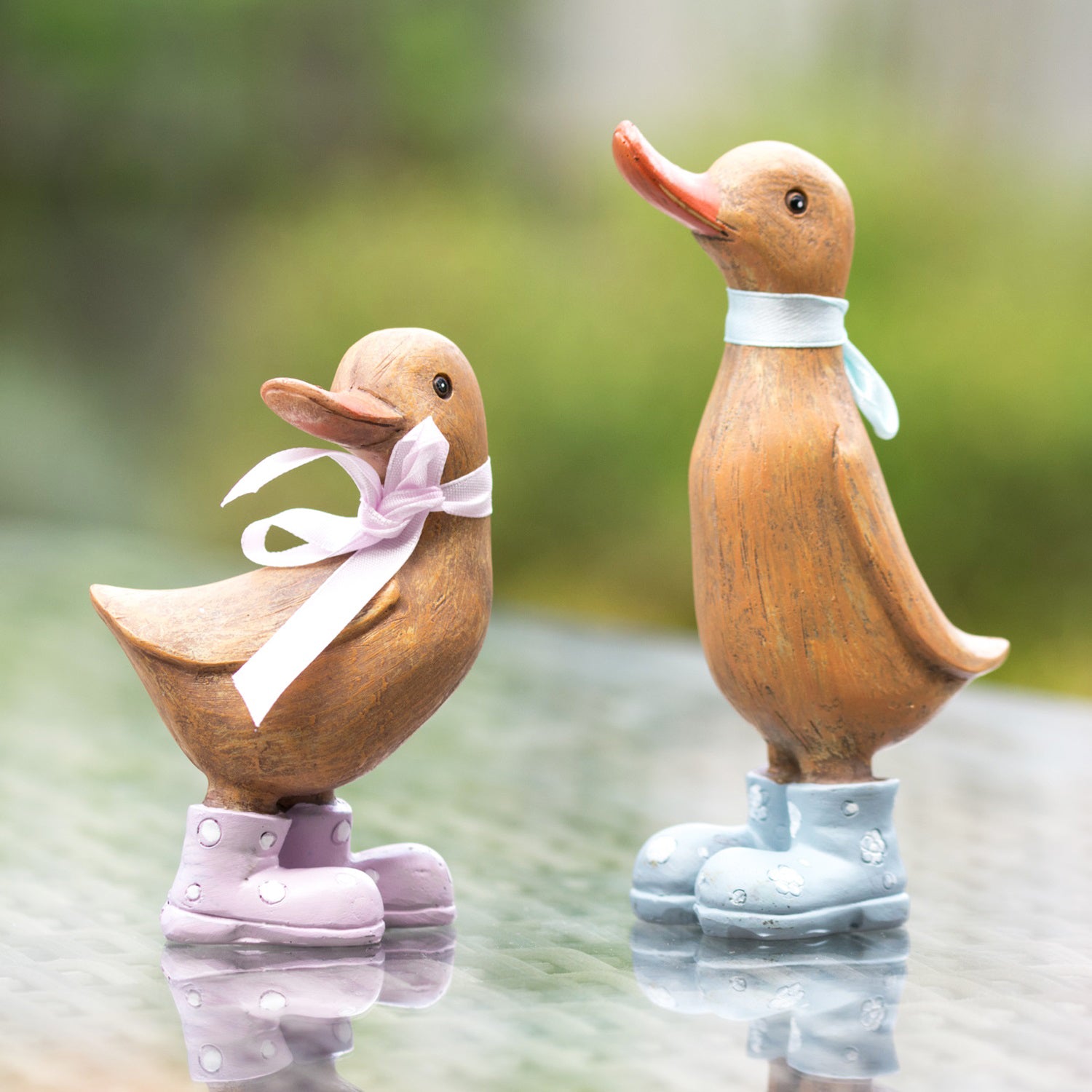 Set Of 2 Rustic Duck Ornaments With Polka Dot Wellies