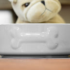 Embossed Bone Grey Stoneware Dog Bowl