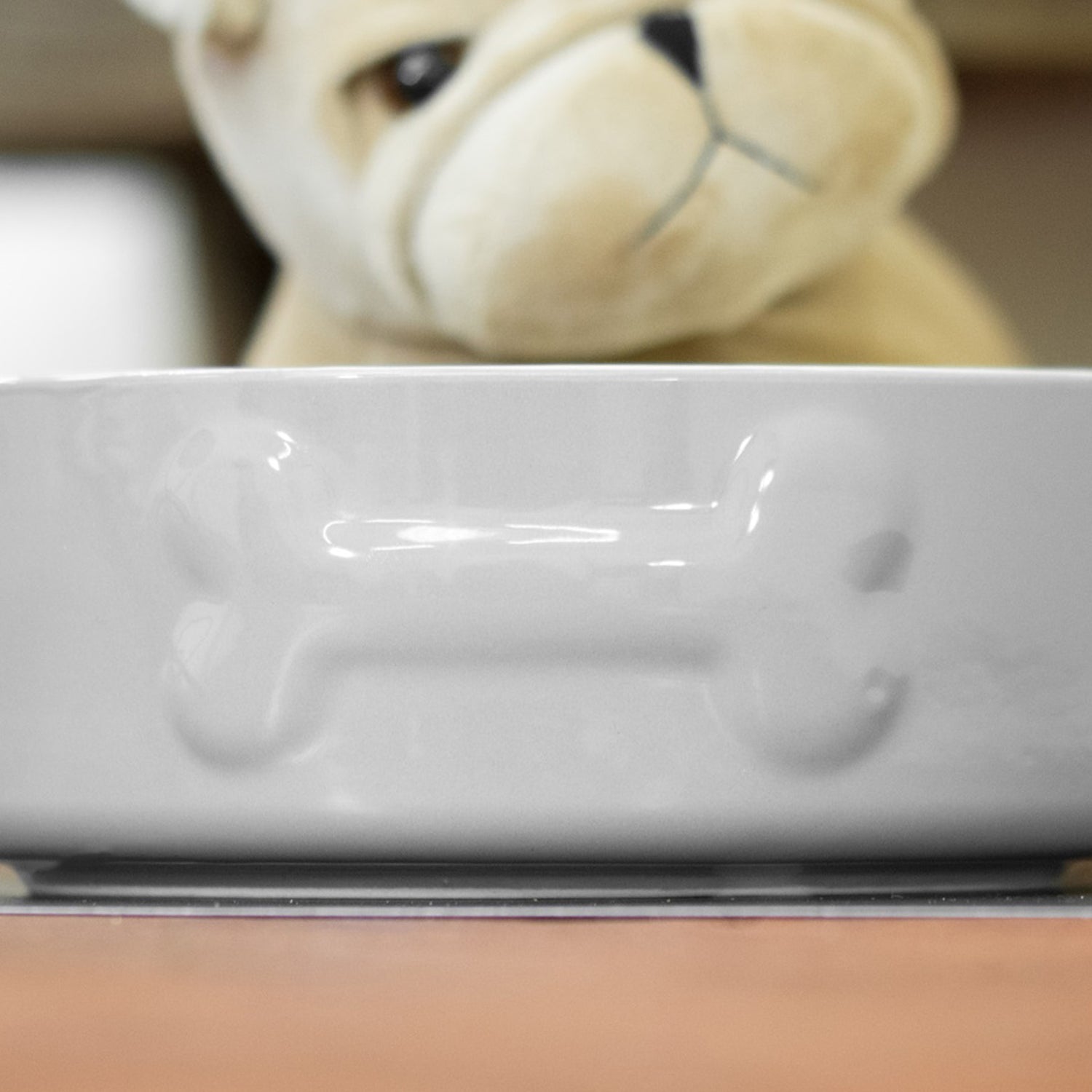 Embossed Bone Grey Stoneware Dog Bowl