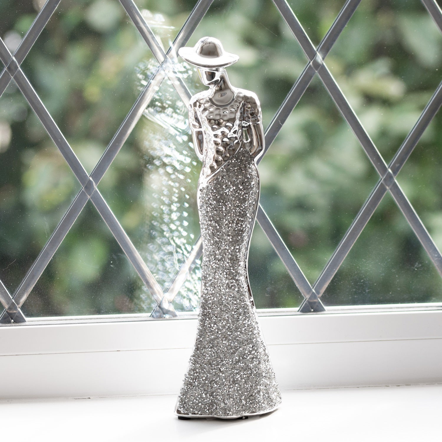 Set Of 3 Silver Sparkle Lady Ornaments