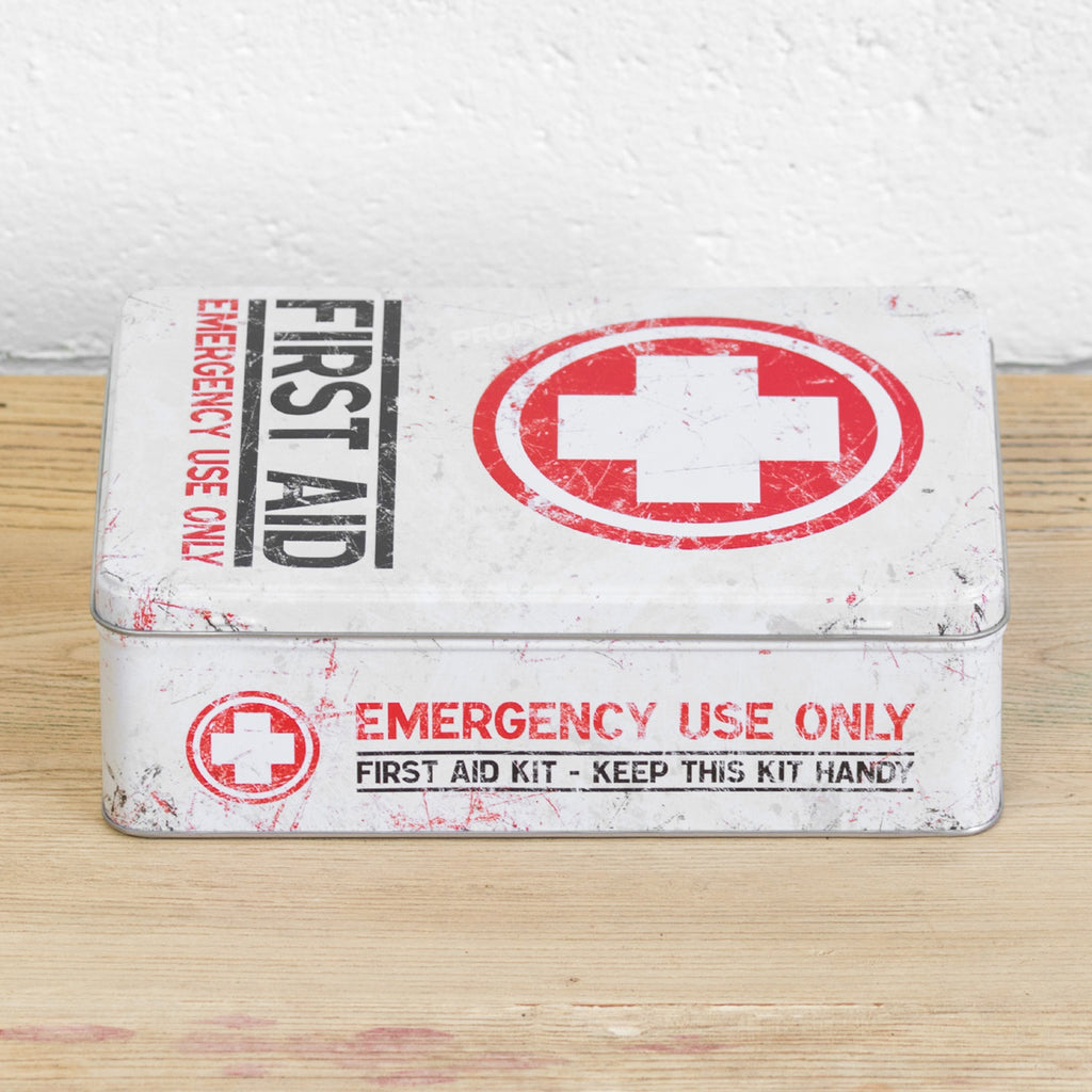 White First Aid Flat Tin Box