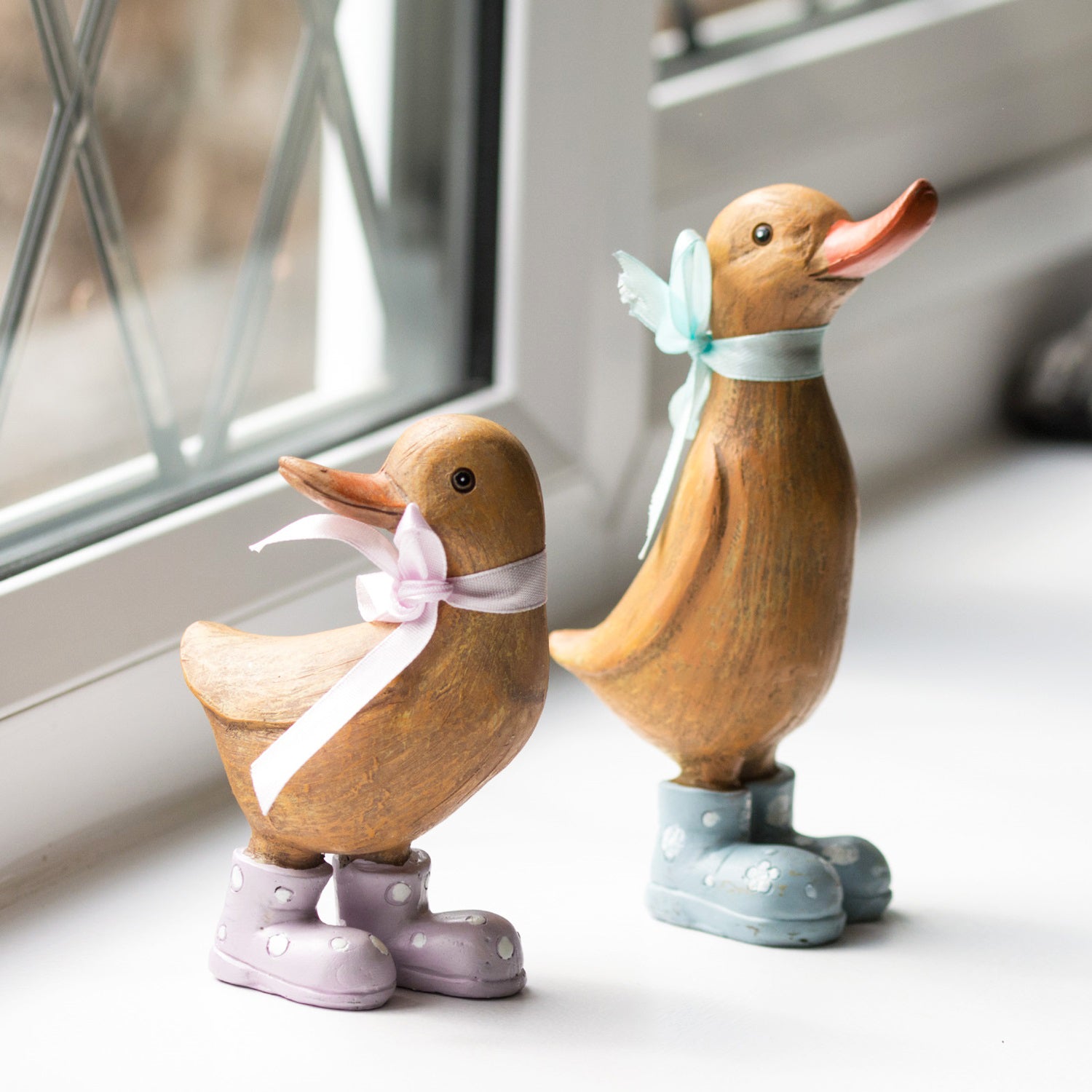 Set Of 2 Rustic Duck Ornaments With Polka Dot Wellies