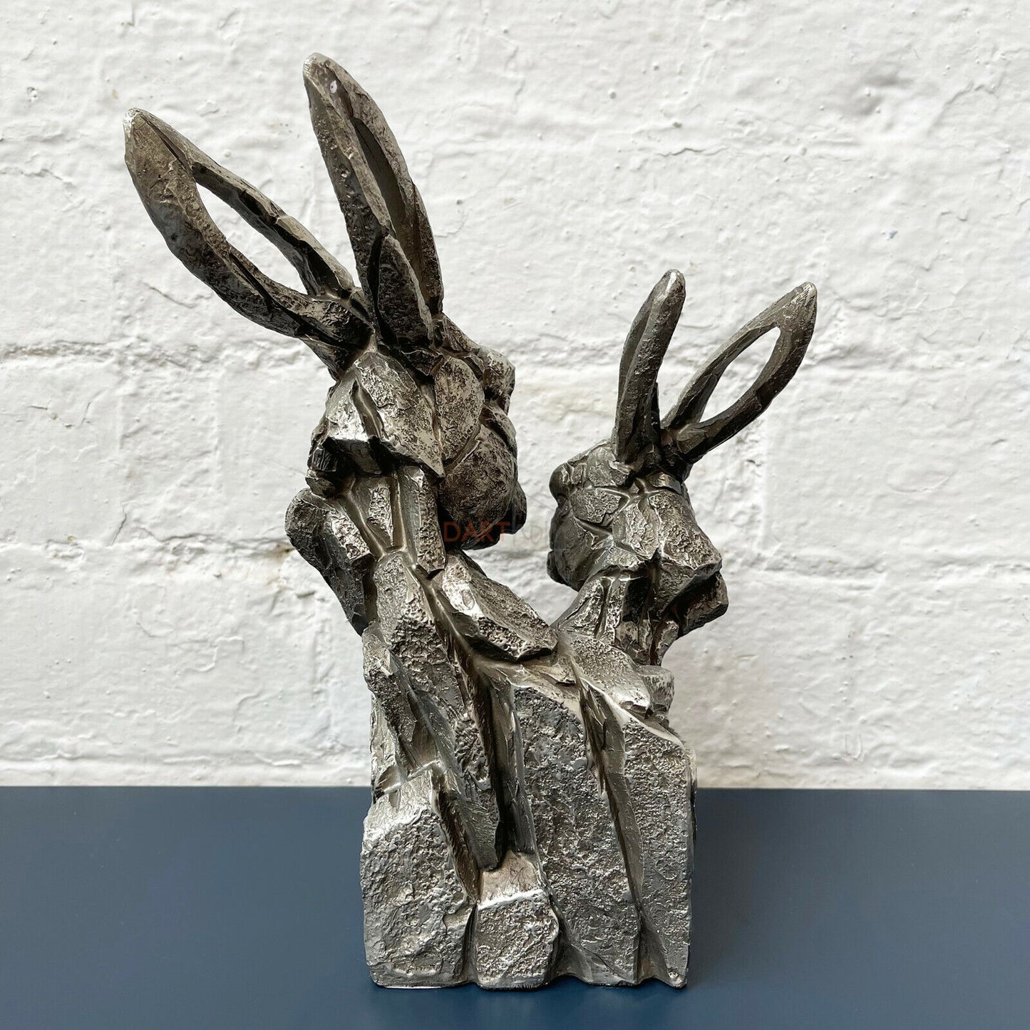 Silver Hare Pair Bust Sculpture