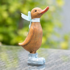 Set Of 2 Rustic Duck Ornaments With Polka Dot Wellies
