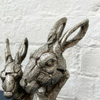 Silver Hare Pair Bust Sculpture
