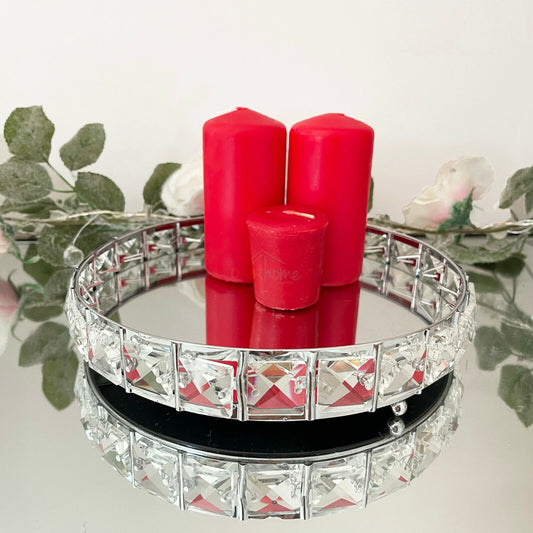 Diamante Round Mirror Candle Plate