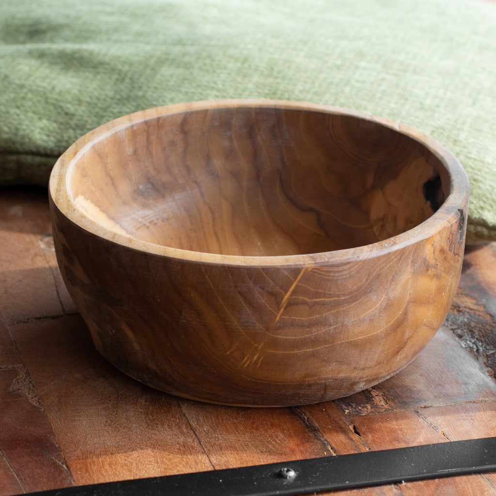 Runde tiefe Tischschale aus Teakholzwurzelholz, 19 cm, Ausverkauf