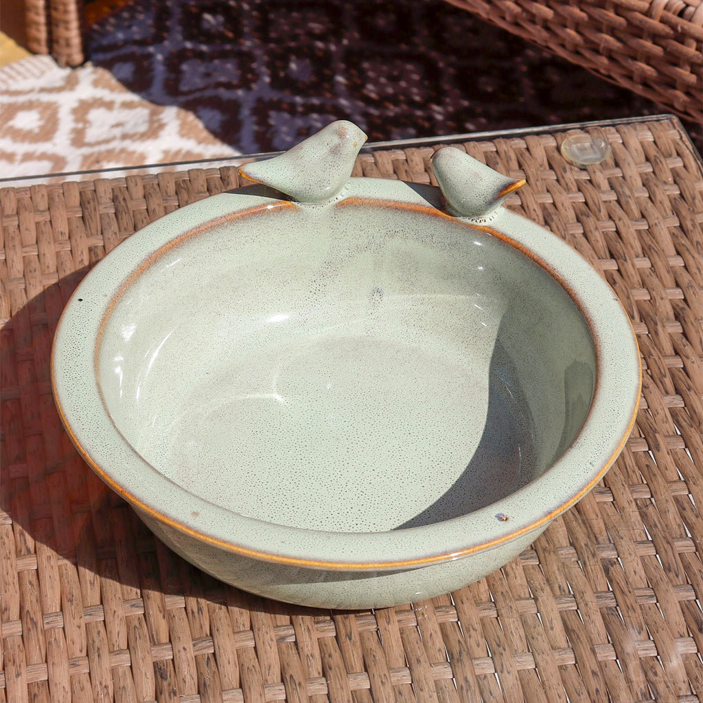 Speckled Green Reactive Glaze Bird Bath