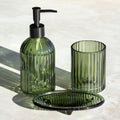Green Ribbed Glass Set Of 3 Bathroom Accessories