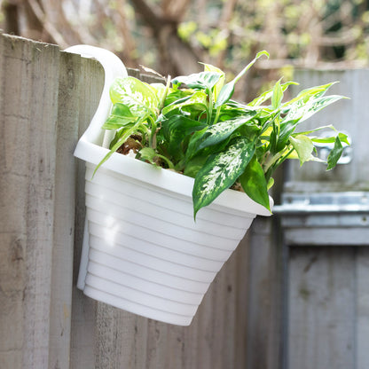 Set Of 2 White Plastic Hanging Plant Pots