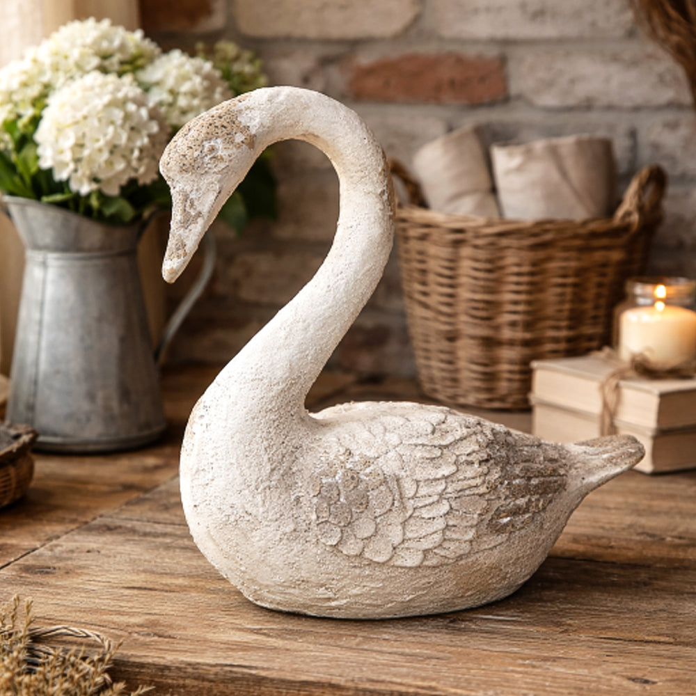 Distressed White Swan Sculpture