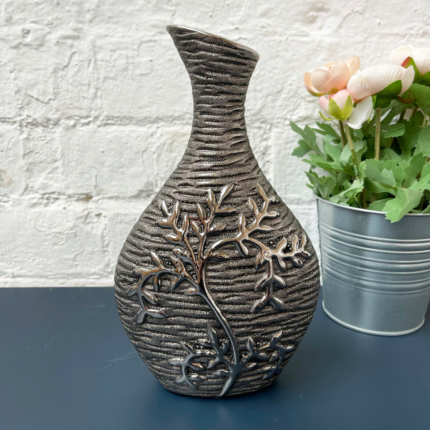 Gun Metal Leaf Vase