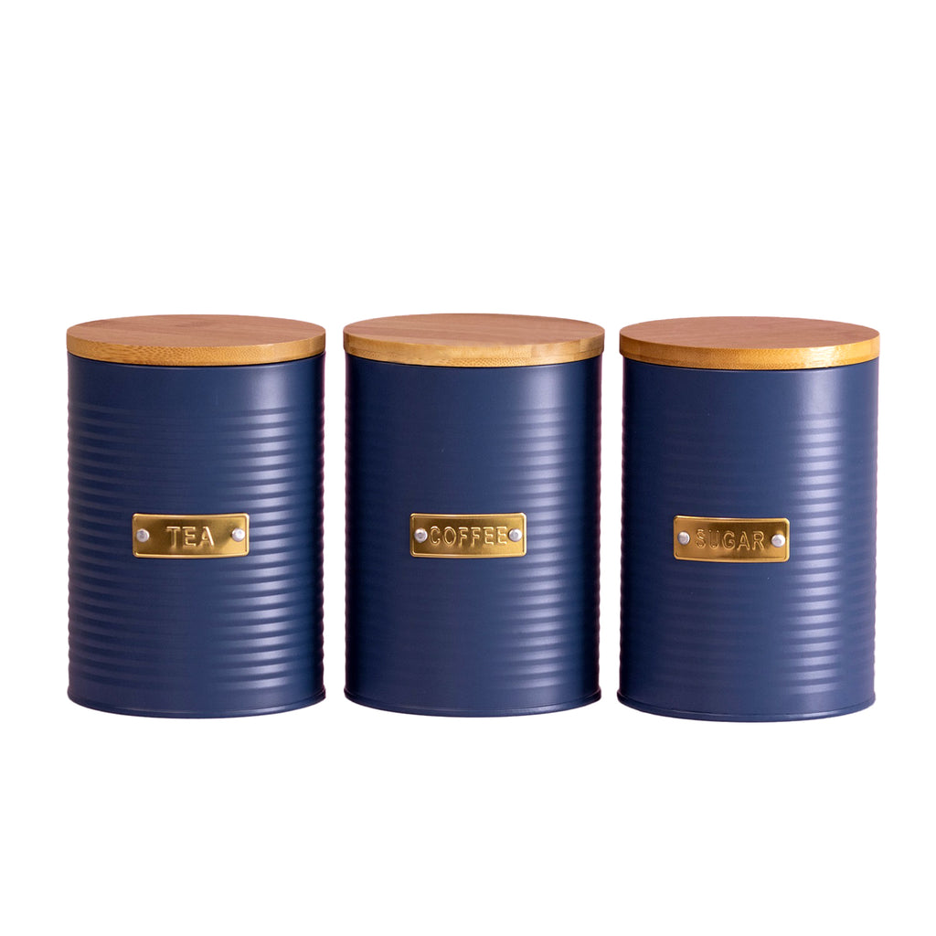Navy Blue Tea Coffee Sugar Canisters – Set Of 3
