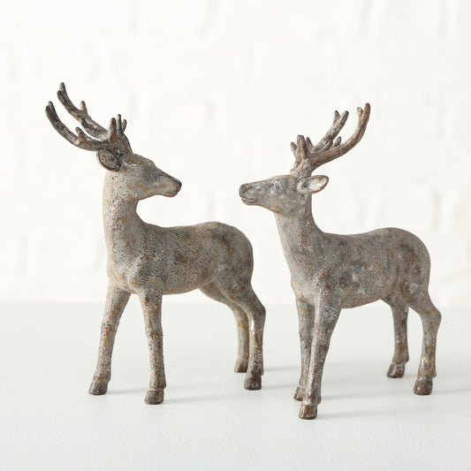 Set Of 2 Grey Deer Figurines