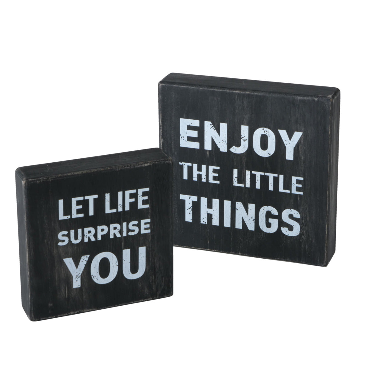 Set Of 2 Black Sentiment Message Blocks