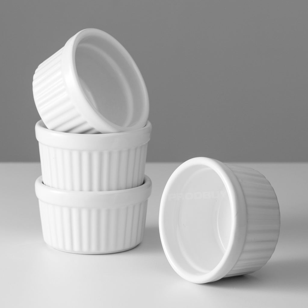 Set Of 4 White Ribbed Ramekins