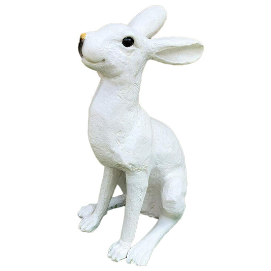 White Alert Hare Garden Statue