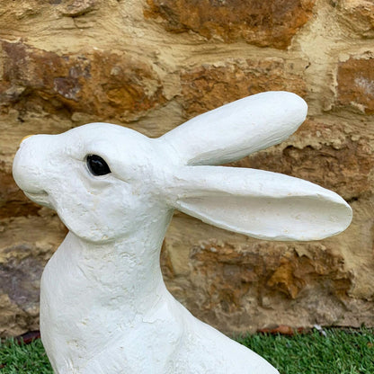 White Alert Hare Garden Statue
