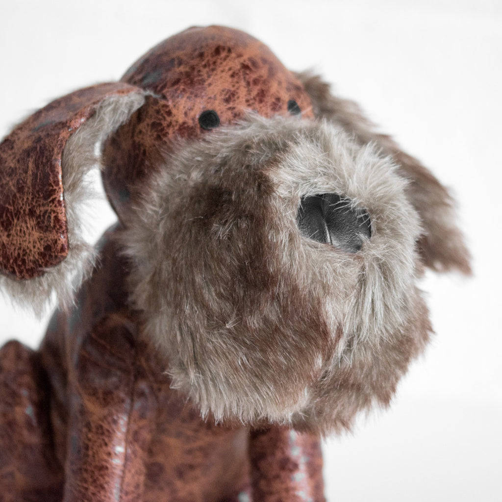 Faux Leather & Fluffy Dog Door Stop
